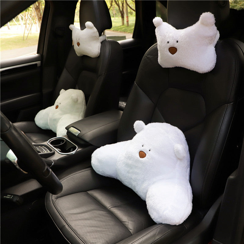 Cute Cartoon Bear Headrest & Neck Pillow – Plush Car Comfort