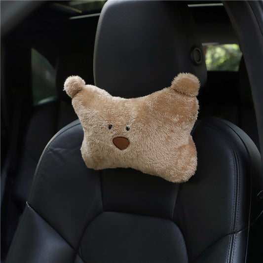 Cute Cartoon Bear Headrest & Neck Pillow – Plush Car Comfort