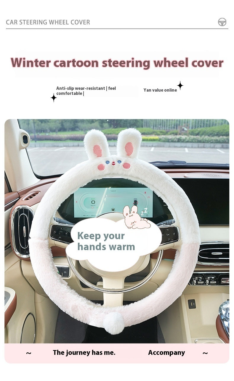 All-Season Plush Cartoon Steering Wheel Cover – Thermal Comfort