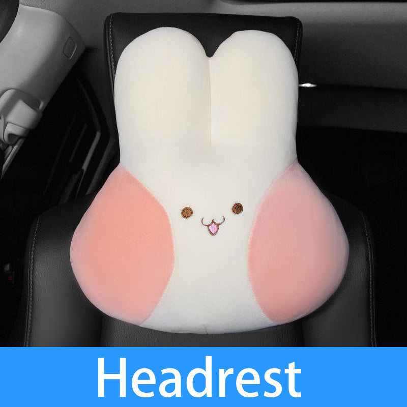 Rabbit Car Headrest Pillow – Cute Cartoon Soft & Comfy Interior Accessory