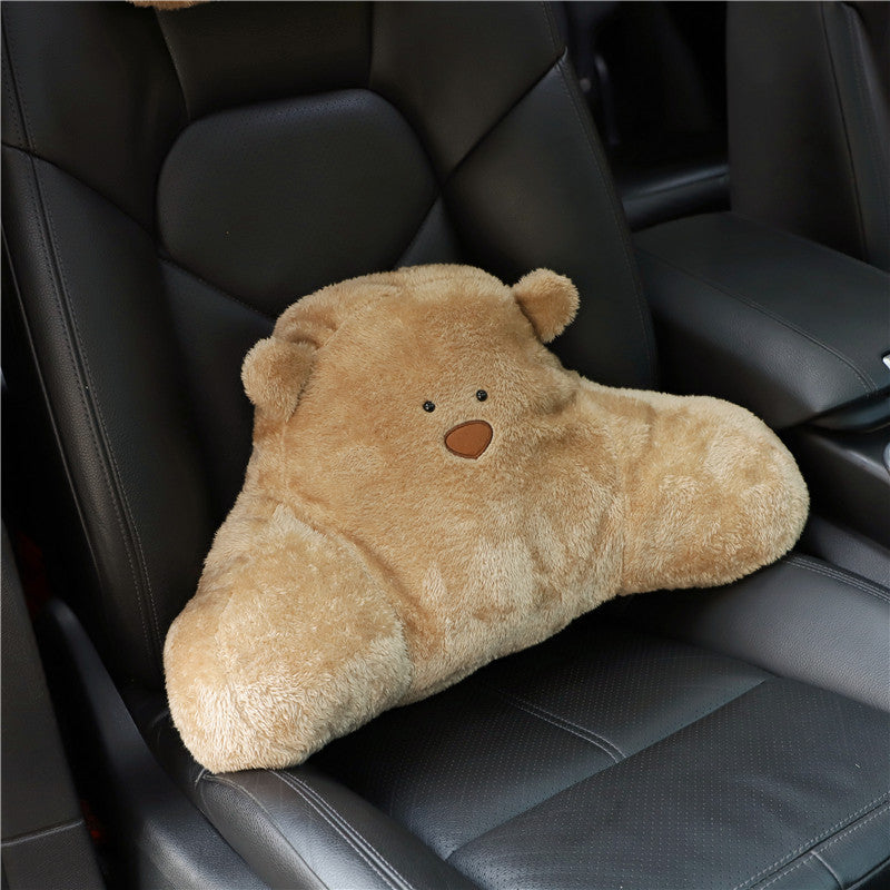 Cute Cartoon Bear Headrest & Neck Pillow – Plush Car Comfort