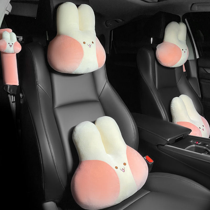 Rabbit Car Headrest Pillow – Cute Cartoon Soft & Comfy Interior Accessory