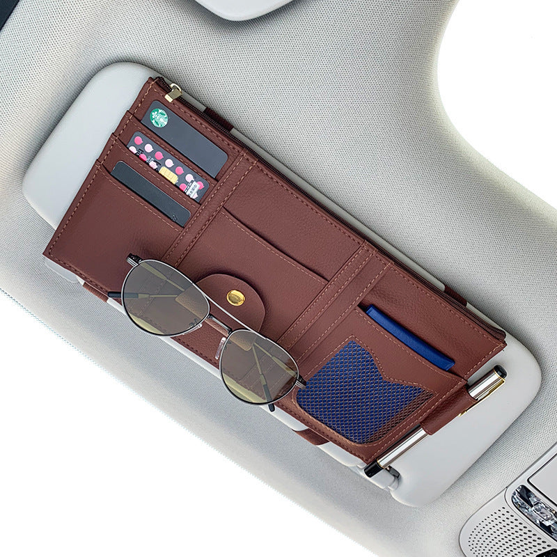 Car Sun Visor Organizer – Full Leather Wrap Storage Holder