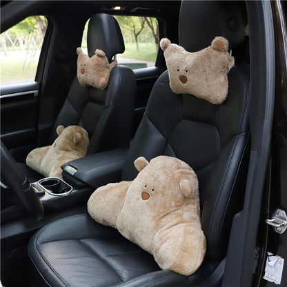 Cute Cartoon Bear Headrest & Neck Pillow – Plush Car Comfort