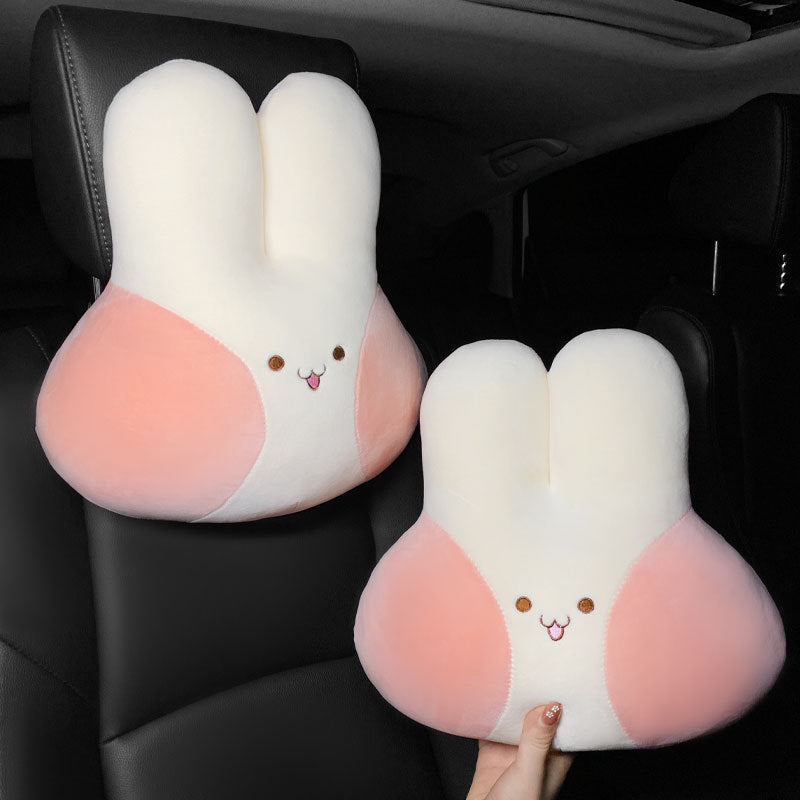 Rabbit Car Headrest Pillow – Cute Cartoon Soft & Comfy Interior Accessory