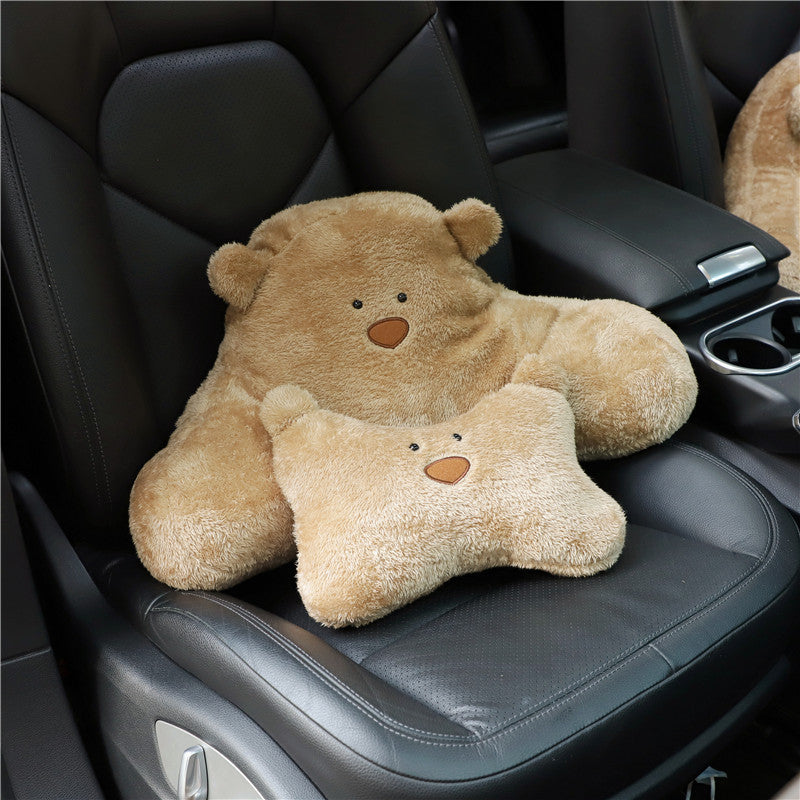 Cute Cartoon Bear Headrest & Neck Pillow – Plush Car Comfort