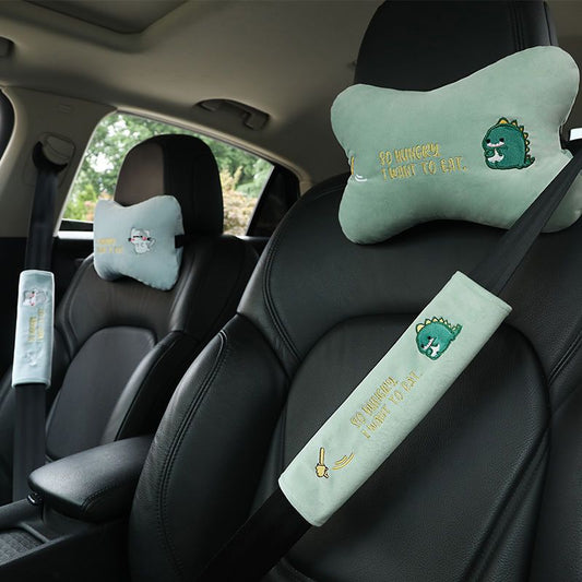 Animal Headrest & Seatbelt Strap Cute Cushion Set