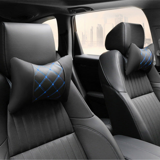 Leather Quilted Car Headrest – Cervical Neck Support Pillow for Ultimate Comfort