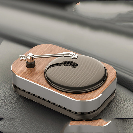 Solar-Powered Rotating Record Player Car Perfume – Aromatherapy & Stylish Decor