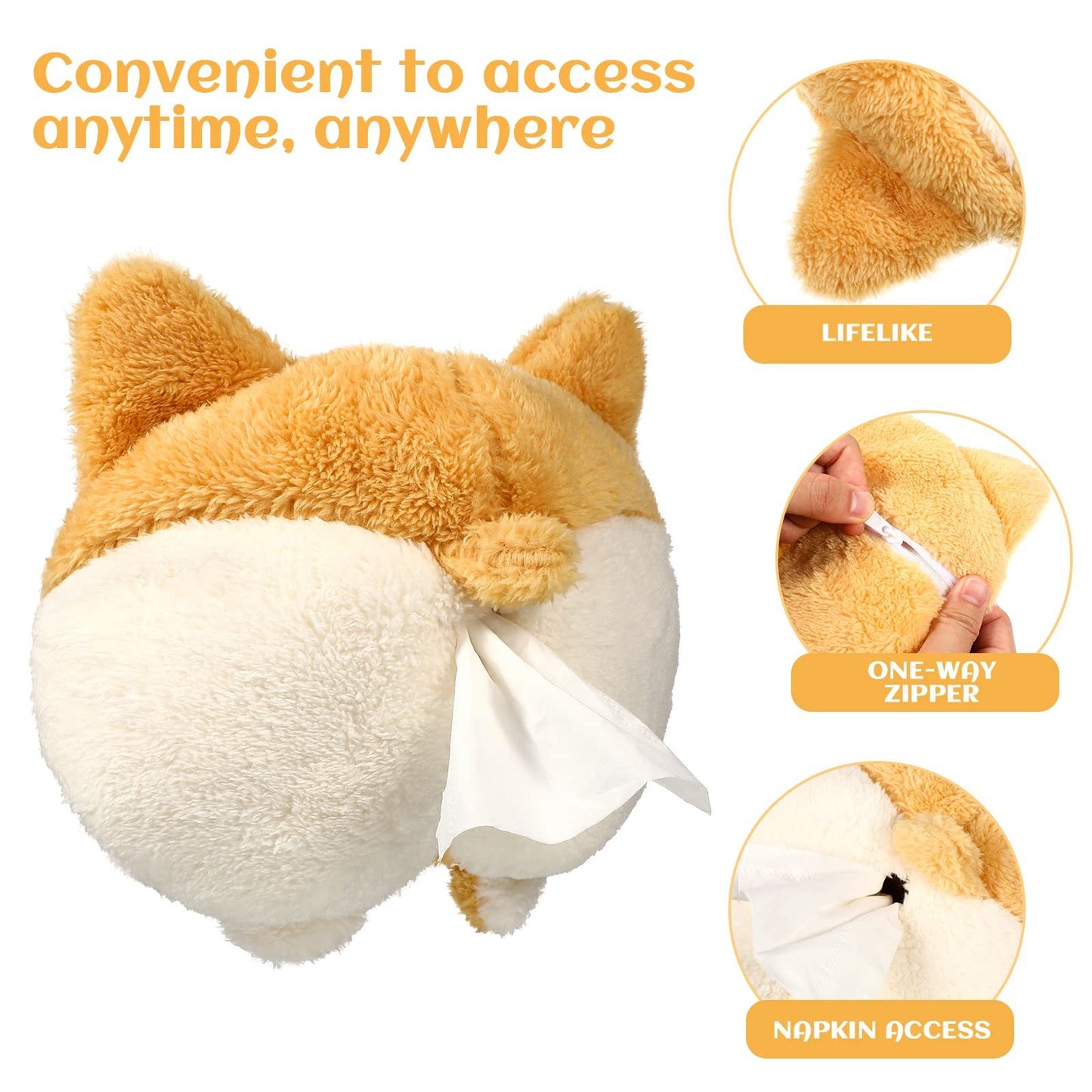 Corgi Butt Plush Tissue Box Cover – Cute & Soft Hanging Storage for Car