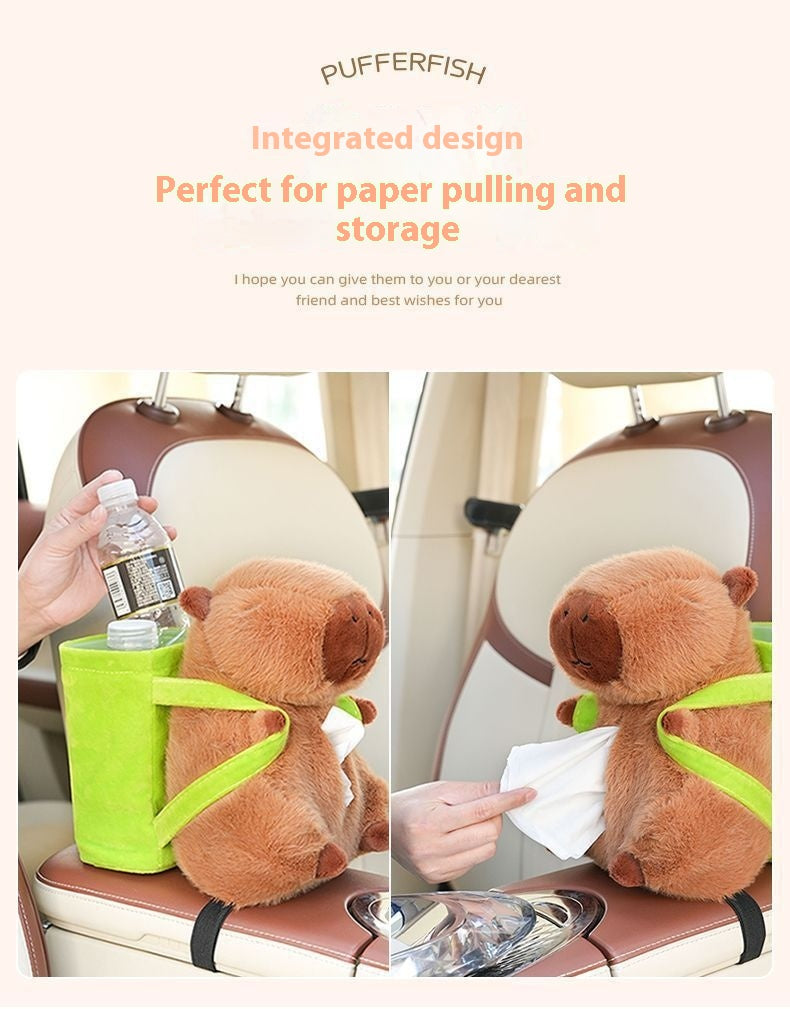 Capybara Plush Tissue Box – Adorable Car Seat Back Organizer