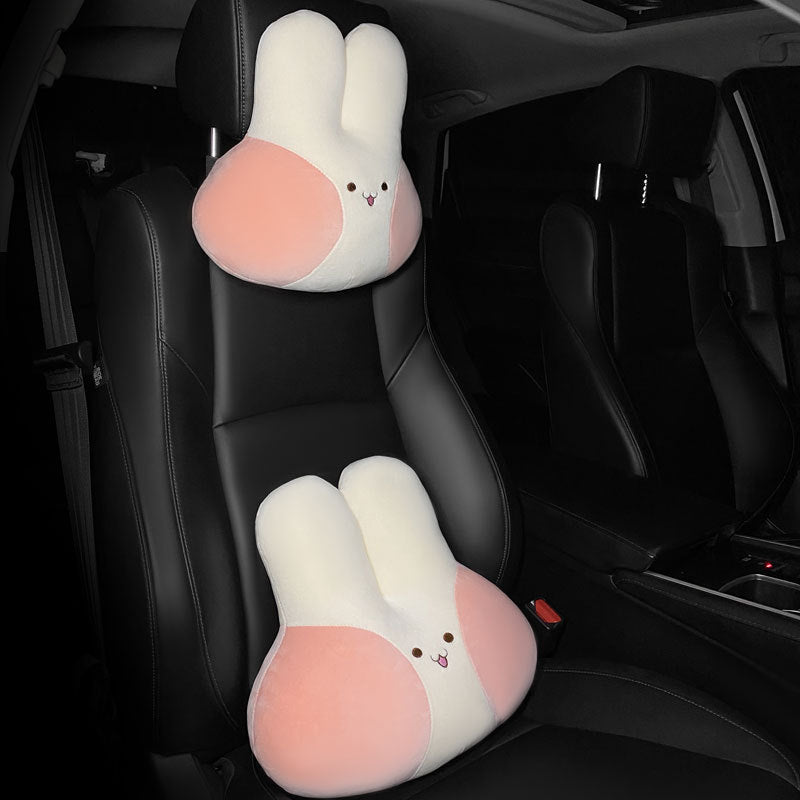 Rabbit Car Headrest Pillow – Cute Cartoon Soft & Comfy Interior Accessory